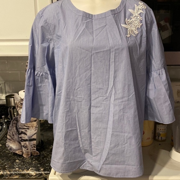 J womens Van Heisenberg blue pinstripe 3/4 sleeve plus size blouse XXL.  EUC - Picture 1 of 5